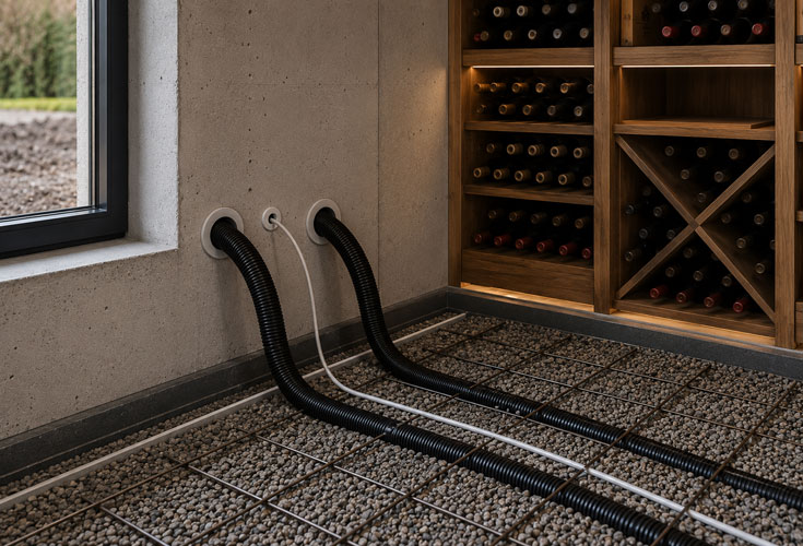 Préparation des raccordements pour un système de climatisation de cave à vin