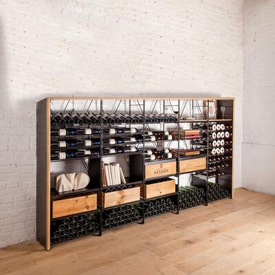 Photo du produit 'Syst�me d�tag�re � vin LA CAVE en m�tal avec bordure en bois, H 170 cm'