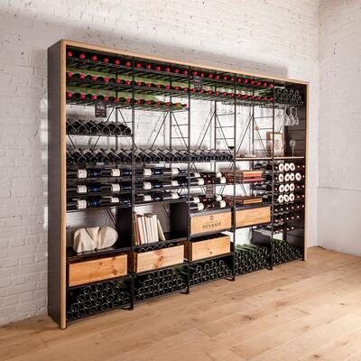 Photo du produit 'Syst�me d�tag�re � vin LA CAVE en m�tal avec bordure en bois, H 220 cm'