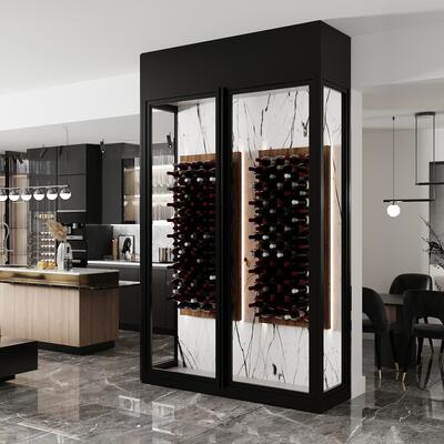 Photo du produit 'Vitrus, cabinet en verre, deux portes, stockage transversal des bouteilles, LED'