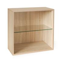 Module avec plateau en verre, finition ch�ne clair