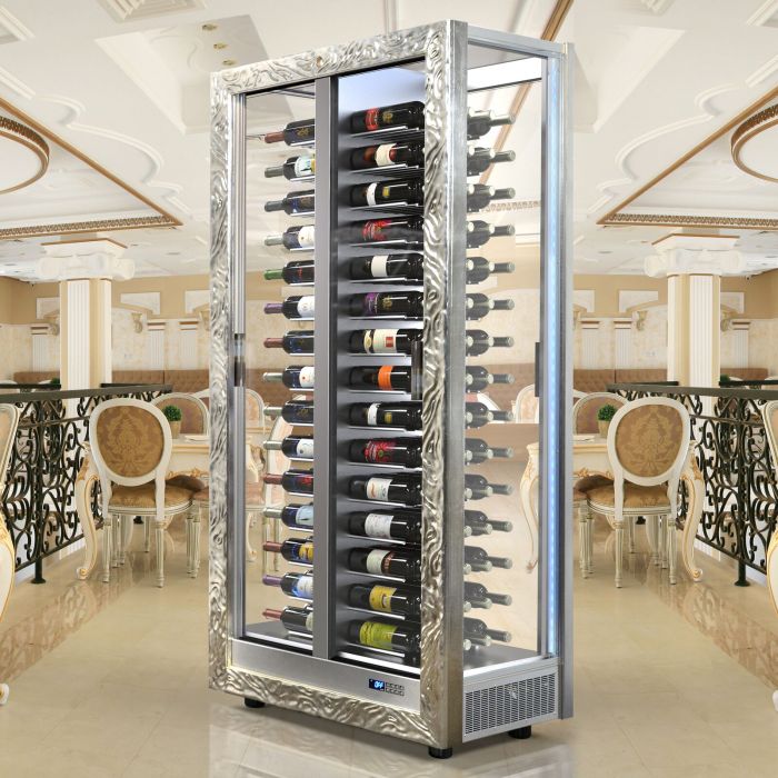 Réfrigérateur à vin d'exception TECA VINO, cadre argenté
