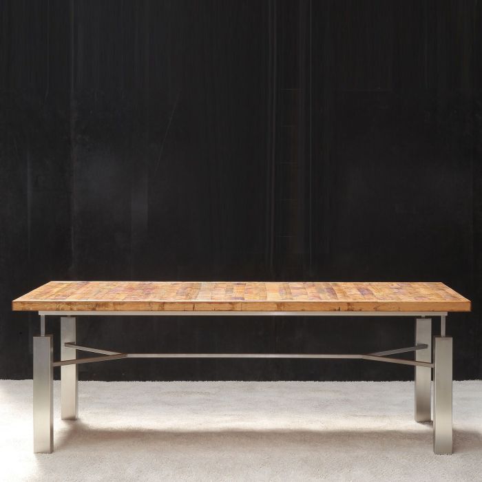 Table ACINO, rustique avec piétement en acier inoxydable