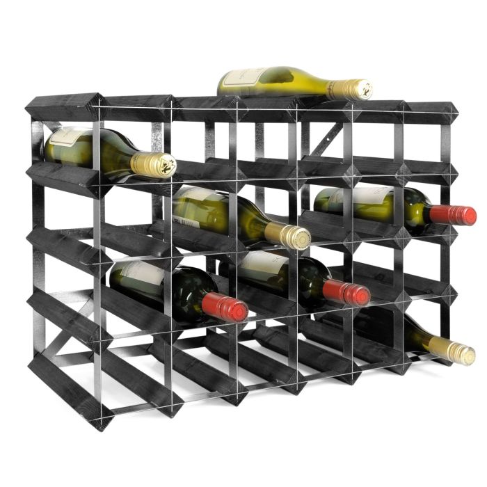 Étagère à vin TREND P22 cm en pin teinté noir, pour 30 btl.