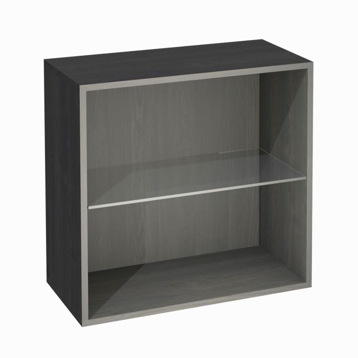 Module avec plateau en verre, finition frêne graphite